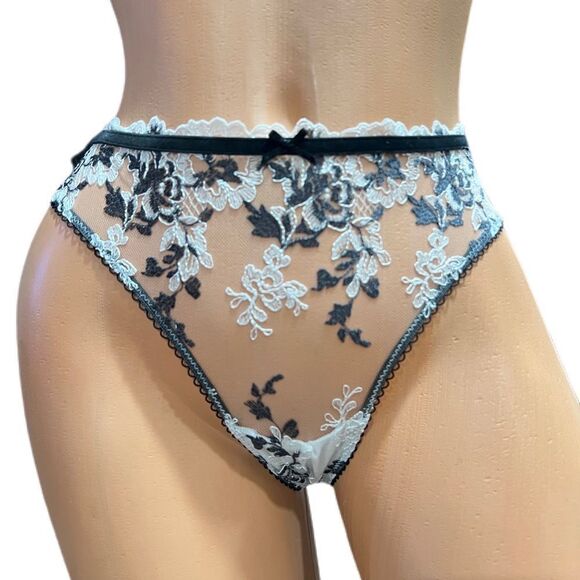 Victorias Secret Dream Angels Supersoft Embroidered Lace Sheer Mesh Thong Panty - Picture 1 of 10